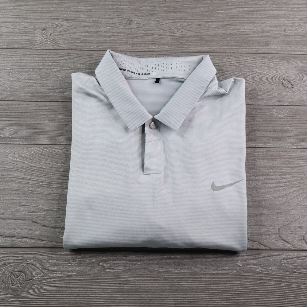 Nike Tiger Woods Golf Polo Shirt Light Blue Dri Fit Men's XL Metal Snap